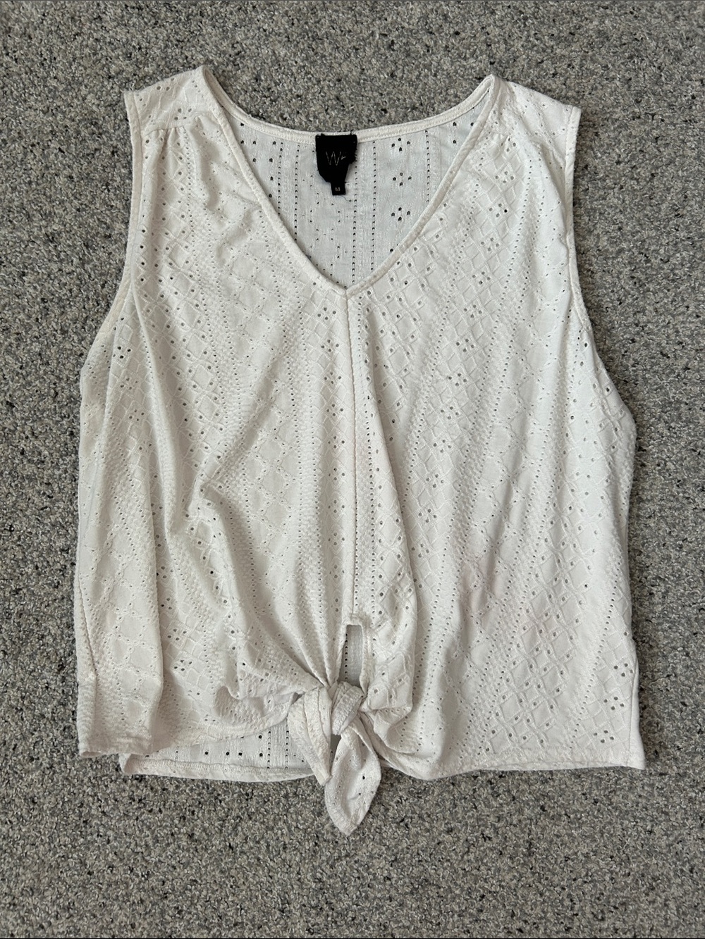 W5 White Eyelet Tie-Front V-Neck Tank